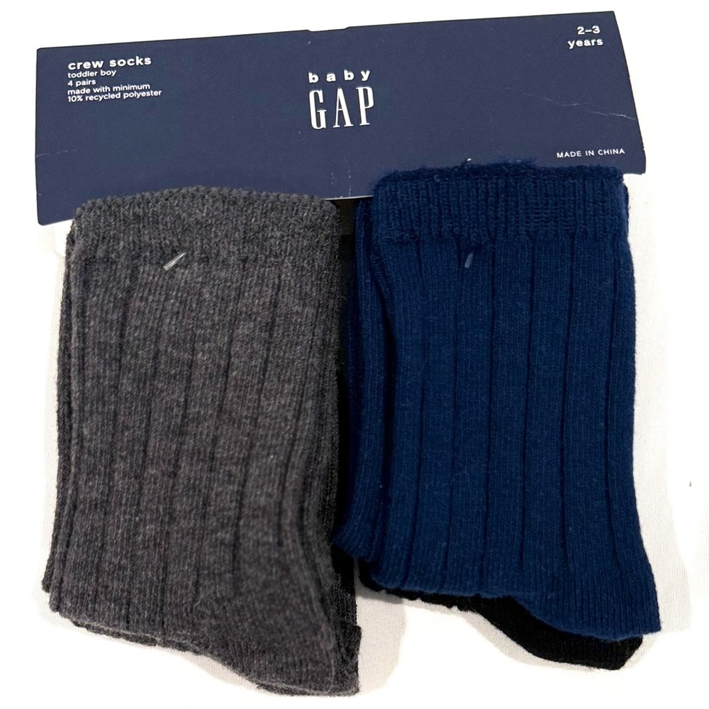GAP Baby 2-3 Yrs 4 Pairs of Crew Socks - Charcoal, Black and Navy